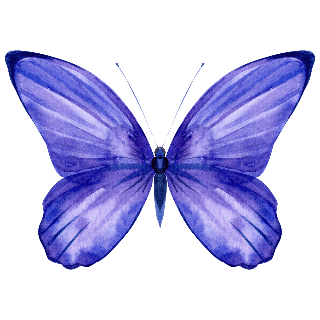 A blue butterfly with purple wings and antennae.